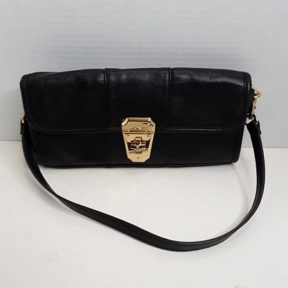 Vintage Monet Women's Black Leather Y2K Small Shoulder Bag